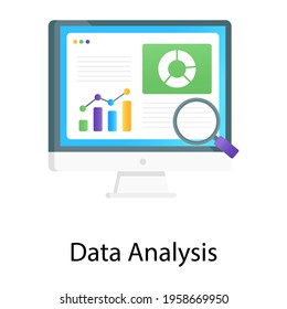 Data analysis flat gradient vector, business infographics inside monitor 