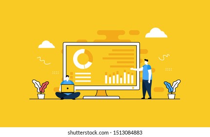 Data analysis flat vector illustration concept,can be used for landing page, ui, web, app intro card, editorial, flyer, and banner.