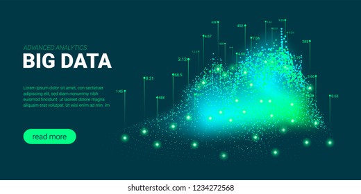 Data Analysis Futuristic Concept. Information Stream Visualization with Light Effect. Representation of Big Data Analysis for Social Network. Landing Page Template with Artificial Intelligence Design.