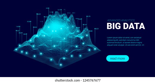 Data Analysis Futuristic Concept. Information Stream Visualization with Light Effect. Representation of Big Data Analysis for Social Network. Landing Page Template with Artificial Intelligence Design.