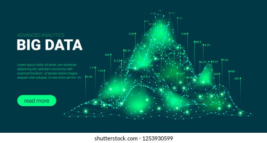 Data Analysis Futuristic Concept. Information Stream Visualization with Light Effect. Representation of Big Data Analysis for Social Network. Landing Page Template with Artificial Intelligence Design.