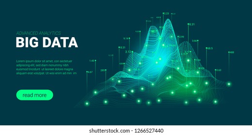 Data Analysis Futuristic Concept. Information Stream Visualization with Light Effect. Representation of Big Data Analysis for Social Network. Landing Page Template with Artificial Intelligence Design.