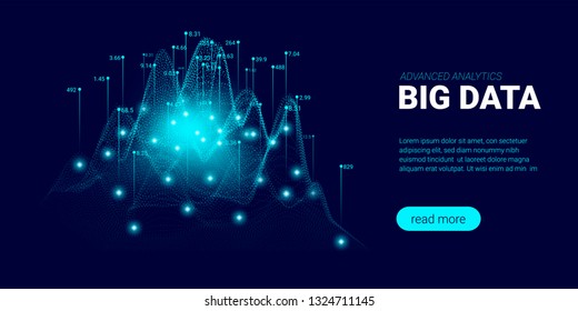 Data Analysis Futuristic Concept. Information Stream Visualization with Light Effect. Representation of Big Data Analysis for Social Network. Landing Page Template with Artificial Intelligence Design.