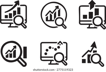 Data Analysis Glyph Icon Collection – Analytics and Growth Research Symbols Set | Vector Editable Stroke EPS