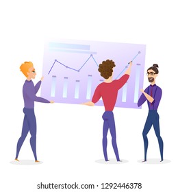Data Analysis Grath Businessman Vector Character. Business Man Analyses Finance Growth Chart. Digital Case Presentation. Banking Economic Budget Concept Flat Cartoon Illustration