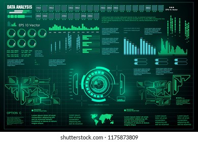 Data analysis, HUD user interface, visualization green futuristic infographic information,visual datatrade map, diagrams virtual interface