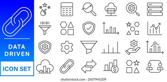 Data analysis icon collection set. Containing analysis,information, trend, forecast, decision,risk,research,report icon. Simple flat vector illustration.