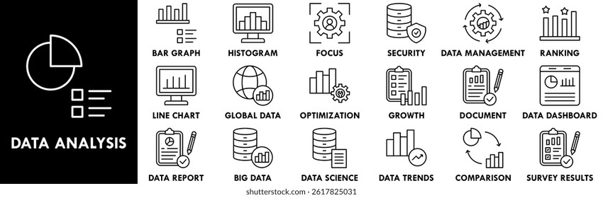 Data Analysis icon collection set. Containing design analysis, business, graph, strategy, computer