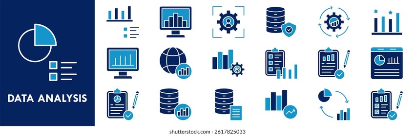 Data Analysis icon collection set. Containing design analysis, business, graph, strategy, computer