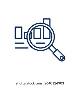 Data Analysis Icon. Editable Stroke Magnifying Glass with Chart in Outline Style