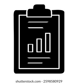 Data analysis icon in glyph style. Report icon in glyph style