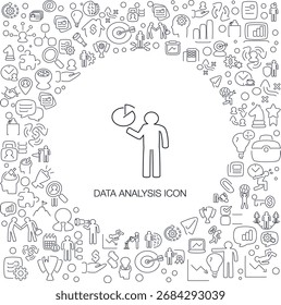 Icono de análisis de datos, estilo de línea con fondo de icono de mosaico, ideal para el Web y el uso de fondo.