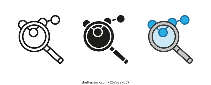 Data analysis icon. Magnifying glass review symbol. Statistics research and audit sign. Monitoring, optimization and analytics vector illustration. Market chart with magnifier pictogram. Graphic gap.