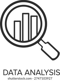 Data Analysis Icon with Magnifying Glass and Bar Chart – Business Analytics Concept