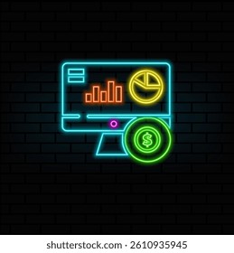 data analysis icon. neon style.Dollar with diagram denoting financial graph concept icon. business graphic vector