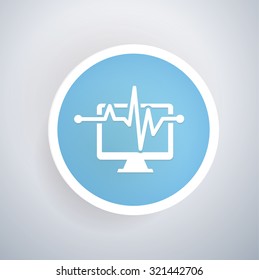 Data analysis icon on blue button background, clean vector
