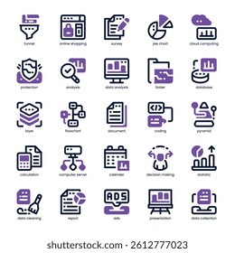 Data Analysis Icon pack for your website, mobile, presentation, and logo design. Data Analysis Icon dual tone design. Vector graphics illustration and editable stroke.