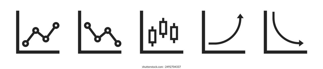 Data analysis icon set. Set of 5 outline icons related to graphs, statistics, analytics, analysis, big data, growth, chart, research. Linear icon collection. Data analysis outline icons collection.