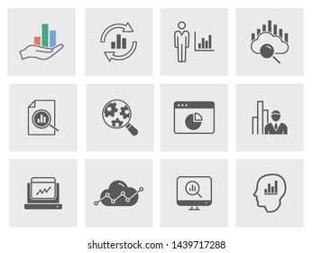 Data analysis icon set. Black vector illustrations. Simple pictograms for graphic and web design.