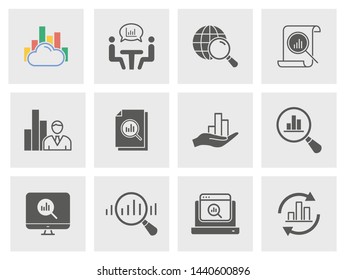 Data analysis icon set. Black vector illustrations. Simple pictograms for graphic and web design.