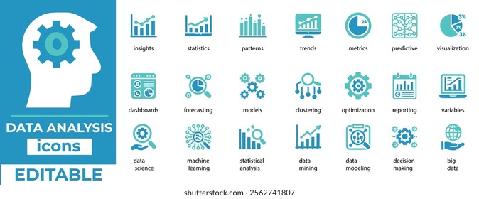  Data Analysis Icon Set  Editable vectors for insights, dashboards, forecasting, trends, and big data