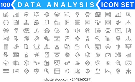 Data analysis icon set. Graphs, statistics, analytics, analysis, big data, growth, chart, research, UI, UX, GUI and more line icon