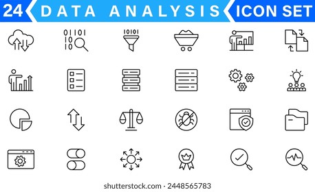 Data analysis icon set. Graphs, statistics, analytics, analysis, big data, growth, chart, research, UI, UX, GUI and more line icon