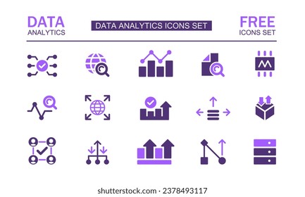 Data analysis icon set. Data analysis technology symbol. Vector collection of flat icons