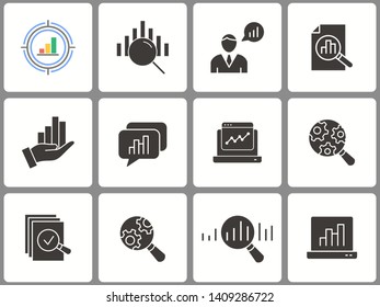 Data analysis icon set. Vector illustrations isolated on white. Simple pictograms for graphic and web design.