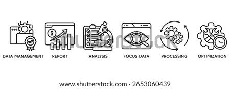 Data analysis icon set vector illustration concept relate to data management, report, analysis, focus data, processing, optimization