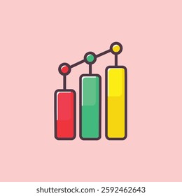 data analysis icon showing financial soaring and currency strengthening with bar graph