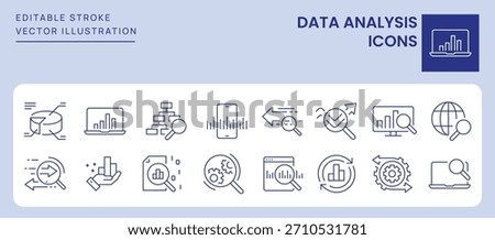 Data Analysis Icons. Editable Stroke. Set of thin line icons symbol collection.