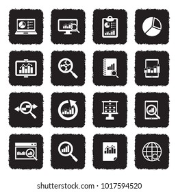 Data Analysis Icons. Grunge Black Flat Design. Vector Illustration.