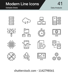 Data Analysis icons. Modern line design set 41. For presentation, graphic design, mobile application, web design, infographics. Editable Stroke. Vector illustration.