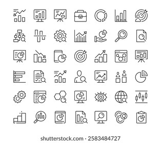 Data analysis icons. Outline symbols collection. Premium vector line icons set