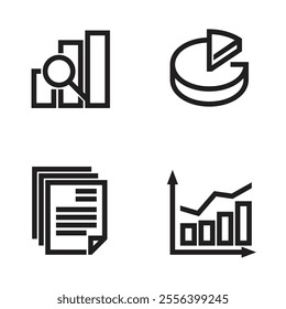 Data analysis icons set in bold line - research, catalogize, chart, analytics