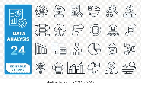 Conjunto de iconos de análisis de datos con gráficos, gráficas y engranajes en una Ilustración vectorial de fondo transparente, análisis de datos, iconos de análisis, gráficos visuales, Elementos gráficos, computación en la nube