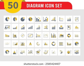 Data analysis icons. Set of flat icons on the theme of market analysis, graphs, charts, growth, development, productivity, business, magnifying glass, artificial intelligence. Solid vector icon