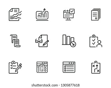 Data analysis icons. Set of line icons on white background. Data, analytics, report. Work concept. Vector illustration can be used for topics like management, project, office