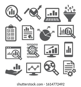 Data analysis icons set on white background