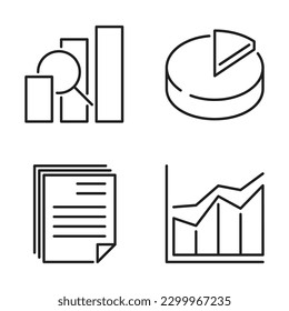 Data analysis icons set in thin line - research, catalogize, chart, analytics