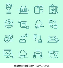 Data analysis icons, thin line, flat design