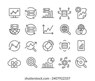 Iconos de análisis de datos - Línea vectorial. Stroke editable.