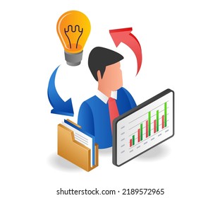 Data analysis data ideas in flat isometric illustration