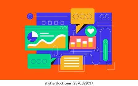 Data Analysis Illustration with Charts. Colorful Data Visualization Illustration with Pie Charts, Bar Charts, and Line Charts. Flat Vector Illustration