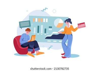 Data Analysis Illustration concept. Flat illustration isolated on white background