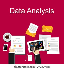 Data analysis illustration. Flat design illustration concepts for business, planning, management, career, business strategy, business statistics, brainstorming, monitoring, working. 
