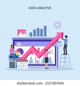 Data analysis illustration vector. statistical for business finance investment concept on monitor graph dashboard
