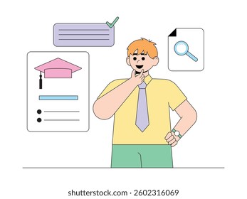 Data analysis of improving the quality of education, semi outline style, research vector illustration.