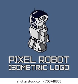 Data analysis, industrial logo, Pixel robot, Isometric logo